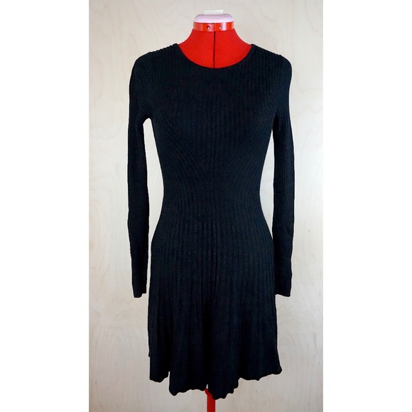 Express Knit Fit-and-Flare Sweater Dress in Black - Picture 1 of 6